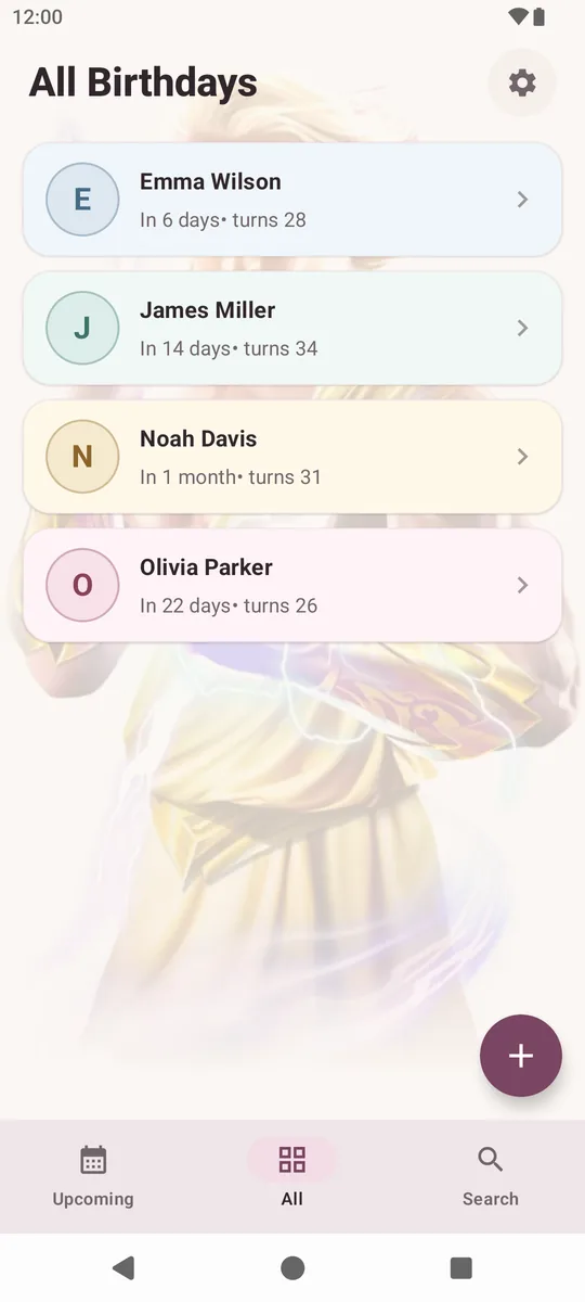 YourDay Super all birthdays screen